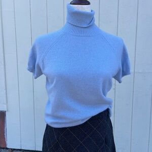 Lord & Taylor Sky Blue 100% Two Ply Cashmere Short Sleeve Sweater Size Large